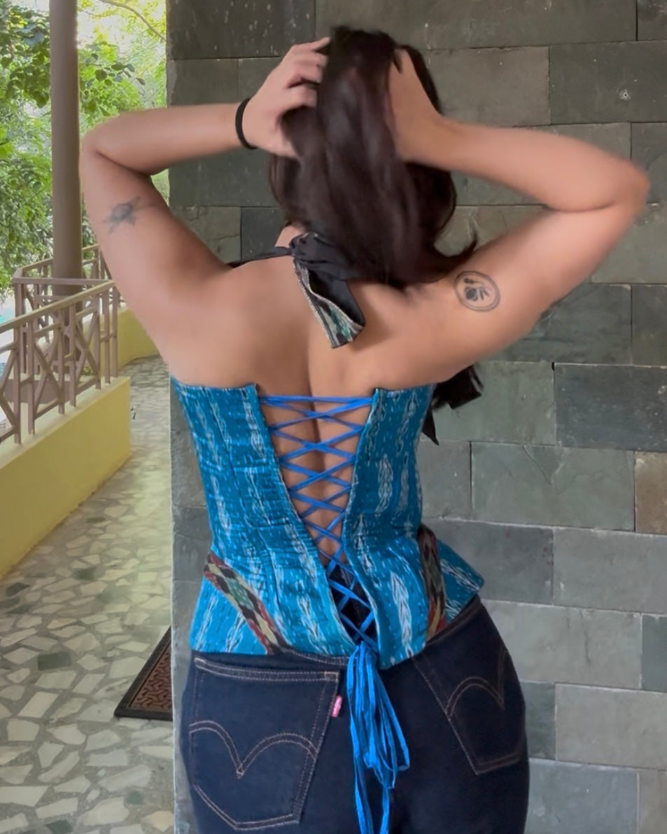 Amira Corset in Pista Silk ikkat