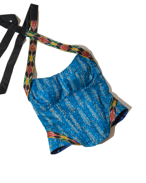 Amira Corset in Blue Silk ikkat