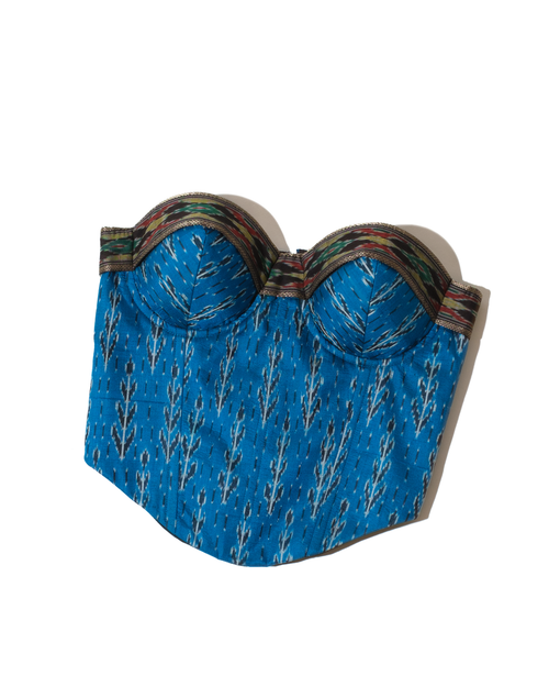 Blue Silk ikkat corset